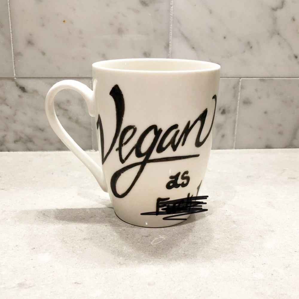 “Vegan As F***!” Hand Painted Coffee Mug, Irreverent, Funny